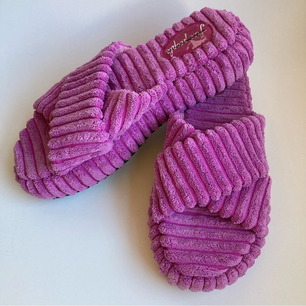 Free People Two Days in Ibiza Ribbed Terry Slide Orchid Platform Slippers, Sz 9 - Picture 2 of 11